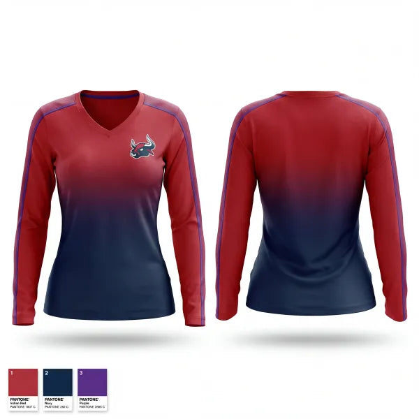 Womens Long Sleeve Vneck Shirt, Smithtown Bulls, Baseball, Teamtime, Team time, sublimation, custom sports apparel, team uniforms, spirit wear, spiritwear, sports uniforms, custom shirts, team store, custom team store, fundraiser sports, apparel fundraiser
