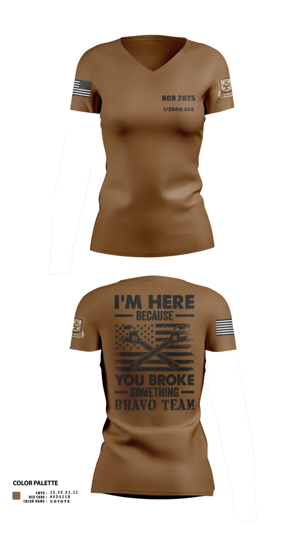Womens Short Sleeve Vneck Shirt, 1/204th ADA, , Teamtime, Team time, sublimation, custom sports apparel, team uniforms, spirit wear, spiritwear, sports uniforms, custom shirts, team store, custom team store, fundraiser sports, apparel fundraiser