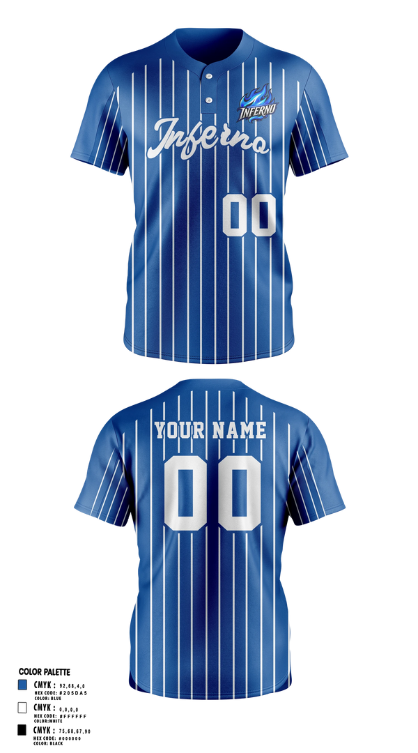 Two Button Softball Jersey, Inferno, Softball, Teamtime, Team time, sublimation, custom sports apparel, team uniforms, spirit wear, spiritwear, sports uniforms, custom shirts, team store, custom team store, fundraiser sports, apparel fundraiser