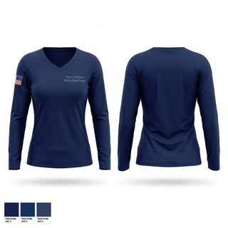 Womens Long Sleeve Vneck Shirt, Port of Portland Police Department, Police, Teamtime, Team time, sublimation, custom sports apparel, team uniforms, spirit wear, spiritwear, sports uniforms, custom shirts, team store, custom team store, fundraiser sports, apparel fundraiser