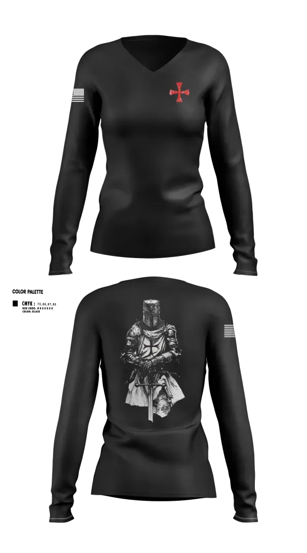 Womens Long Sleeve Vneck Shirt, Templars, Army, Teamtime, Team time, sublimation, custom sports apparel, team uniforms, spirit wear, spiritwear, sports uniforms, custom shirts, team store, custom team store, fundraiser sports, apparel fundraiser