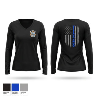 Womens Long Sleeve Vneck Shirt, El Paso Community College Law Enforcement Training Academy Class 105, Police, Teamtime, Team time, sublimation, custom sports apparel, team uniforms, spirit wear, spiritwear, sports uniforms, custom shirts, team store, custom team store, fundraiser sports, apparel fundraiser