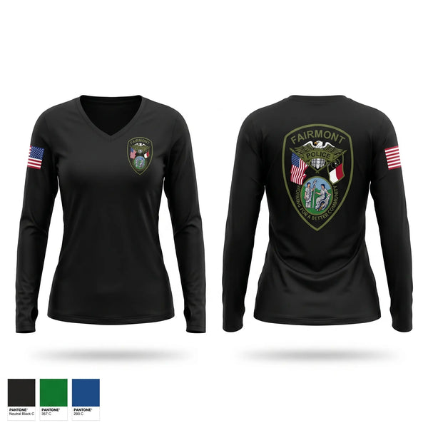 Womens Long Sleeve Vneck Shirt, Fairmont Police Department, Police, Teamtime, Team time, sublimation, custom sports apparel, team uniforms, spirit wear, spiritwear, sports uniforms, custom shirts, team store, custom team store, fundraiser sports, apparel fundraiser
