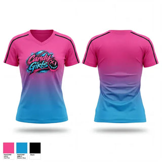 Womens Short Sleeve Vneck Shirt, Candy Girls, Softball, Teamtime, Team time, sublimation, custom sports apparel, team uniforms, spirit wear, spiritwear, sports uniforms, custom shirts, team store, custom team store, fundraiser sports, apparel fundraiser