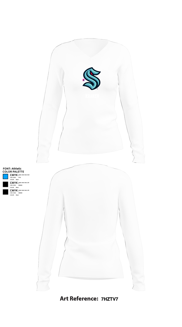 Womens Long Sleeve Vneck Shirt, Kraken, Ice Hockey, Teamtime, Team time, sublimation, custom sports apparel, team uniforms, spirit wear, spiritwear, sports uniforms, custom shirts, team store, custom team store, fundraiser sports, apparel fundraiser
