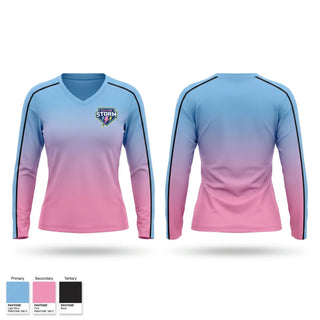 Womens Long Sleeve Vneck Shirt, Salina Storm, Softball, Teamtime, Team time, sublimation, custom sports apparel, team uniforms, spirit wear, spiritwear, sports uniforms, custom shirts, team store, custom team store, fundraiser sports, apparel fundraiser