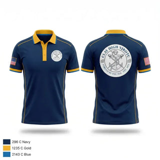 Short Sleeve Performance Polo, Clay High NJROTC, Navy, Teamtime, Team time, sublimation, custom sports apparel, team uniforms, spirit wear, spiritwear, sports uniforms, custom shirts, team store, custom team store, fundraiser sports, apparel fundraiser