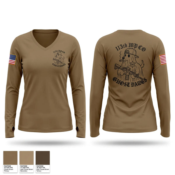 Womens Long Sleeve Vneck Shirt, 113th MP CO, Army, Teamtime, Team time, sublimation, custom sports apparel, team uniforms, spirit wear, spiritwear, sports uniforms, custom shirts, team store, custom team store, fundraiser sports, apparel fundraiser