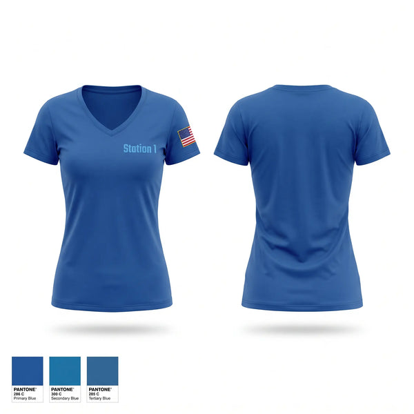 Womens Short Sleeve Vneck Shirt, Station 1, Fire Department, Teamtime, Team time, sublimation, custom sports apparel, team uniforms, spirit wear, spiritwear, sports uniforms, custom shirts, team store, custom team store, fundraiser sports, apparel fundraiser