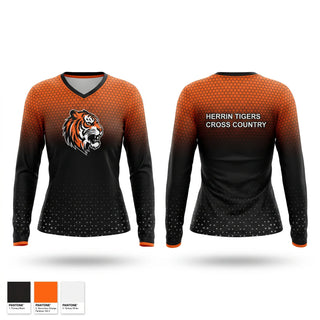 Womens Long Sleeve Vneck Shirt, HERRIN TIGERS, Cross Country, Teamtime, Team time, sublimation, custom sports apparel, team uniforms, spirit wear, spiritwear, sports uniforms, custom shirts, team store, custom team store, fundraiser sports, apparel fundraiser