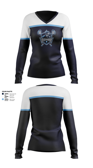 Womens Long Sleeve Vneck Shirt, La Plata Warriors, Women's Lacrosse, Teamtime, Team time, sublimation, custom sports apparel, team uniforms, spirit wear, spiritwear, sports uniforms, custom shirts, team store, custom team store, fundraiser sports, apparel fundraiser