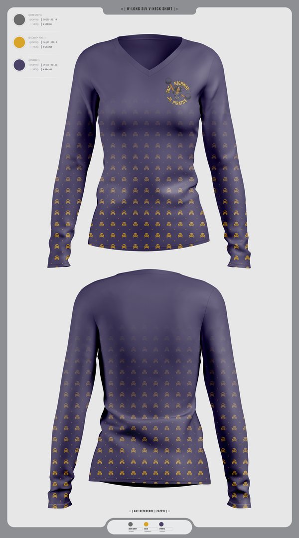 Womens Long Sleeve Vneck Shirt, Pac Hwy Lady Jr Pirates, Cheer, Teamtime, Team time, sublimation, custom sports apparel, team uniforms, spirit wear, spiritwear, sports uniforms, custom shirts, team store, custom team store, fundraiser sports, apparel fundraiser