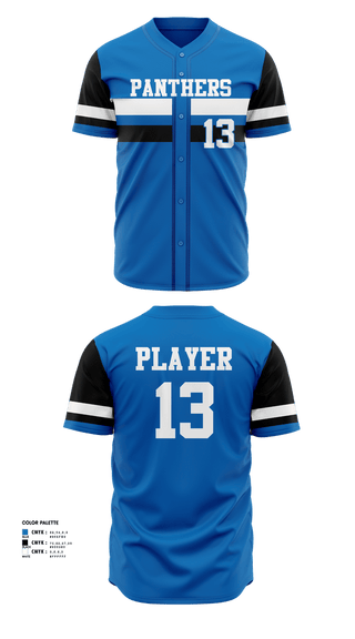 Full Button Baseball Jersey, Mulberry Panthers, Baseball, Teamtime, Team time, sublimation, custom sports apparel, team uniforms, spirit wear, spiritwear, sports uniforms, custom shirts, team store, custom team store, fundraiser sports, apparel fundraiser