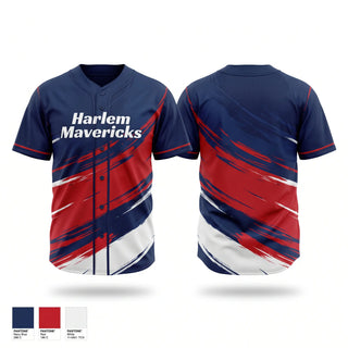 Full Button Baseball Jersey, Harlem Mavericks, Baseball, Teamtime, Team time, sublimation, custom sports apparel, team uniforms, spirit wear, spiritwear, sports uniforms, custom shirts, team store, custom team store, fundraiser sports, apparel fundraiser