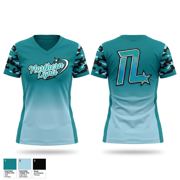 Womens Short Sleeve Vneck Shirt, NL Amherst, Cheer, Teamtime, Team time, sublimation, custom sports apparel, team uniforms, spirit wear, spiritwear, sports uniforms, custom shirts, team store, custom team store, fundraiser sports, apparel fundraiser