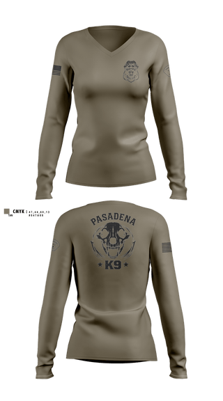 Womens Long Sleeve Vneck Shirt, Pasadena K9, Police, Teamtime, Team time, sublimation, custom sports apparel, team uniforms, spirit wear, spiritwear, sports uniforms, custom shirts, team store, custom team store, fundraiser sports, apparel fundraiser