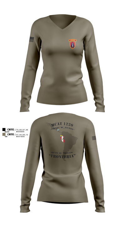 MCAT 1220 (DEPLOYMENT SHIRT) 37484556 Women's Long Sleeve V-neck Shirt - 1