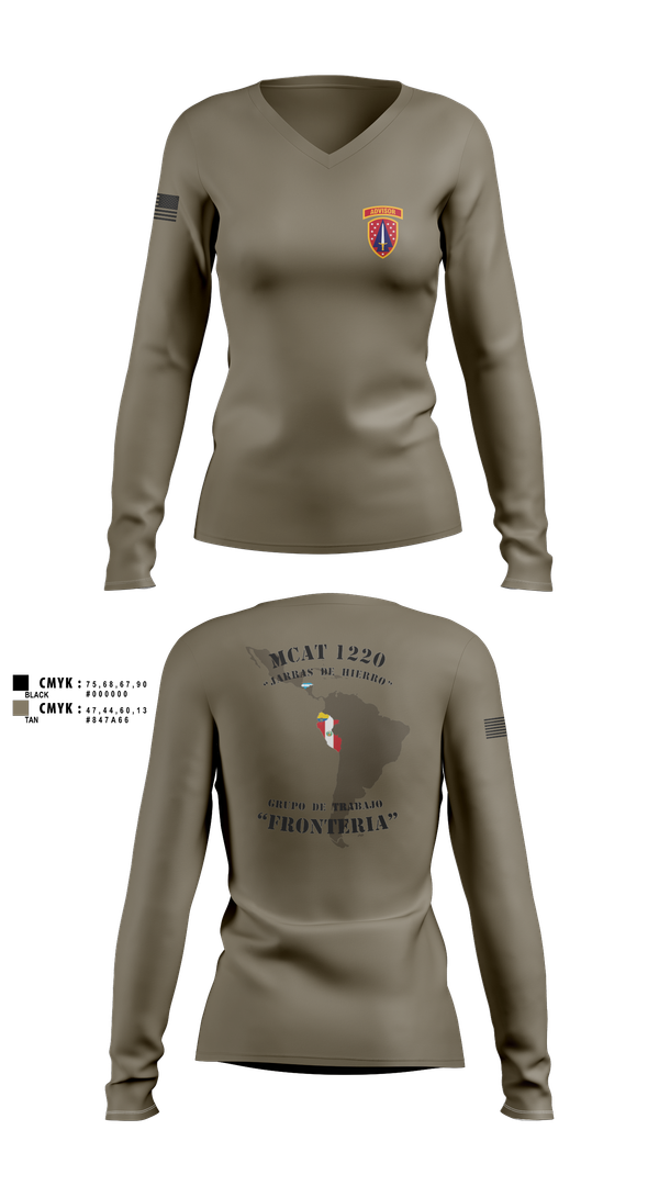 Womens Long Sleeve Vneck Shirt, , Army, Teamtime, Team time, sublimation, custom sports apparel, team uniforms, spirit wear, spiritwear, sports uniforms, custom shirts, team store, custom team store, fundraiser sports, apparel fundraiser
