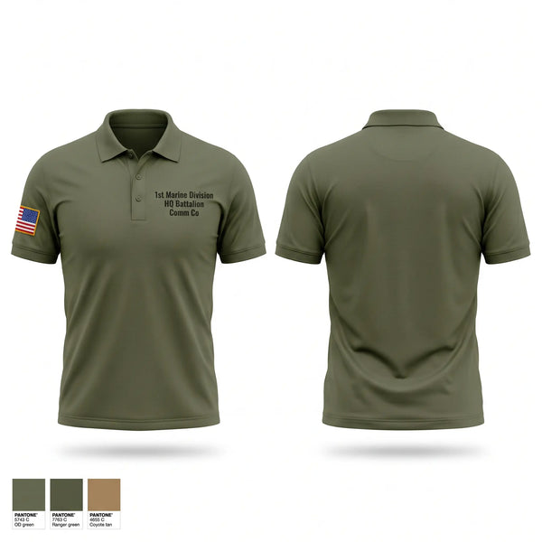 Short Sleeve Performance Polo, 1st Marine Division HQ Battalion Comm Co, Marines, Teamtime, Team time, sublimation, custom sports apparel, team uniforms, spirit wear, spiritwear, sports uniforms, custom shirts, team store, custom team store, fundraiser sports, apparel fundraiser