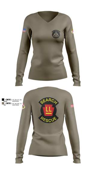 Womens Long Sleeve Vneck Shirt, Wicomico Composite Squadron, Air Force, Teamtime, Team time, sublimation, custom sports apparel, team uniforms, spirit wear, spiritwear, sports uniforms, custom shirts, team store, custom team store, fundraiser sports, apparel fundraiser