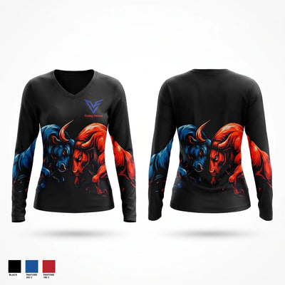 Bulls In The Box Women's Long Sleeve V-neck Shirt - 1
