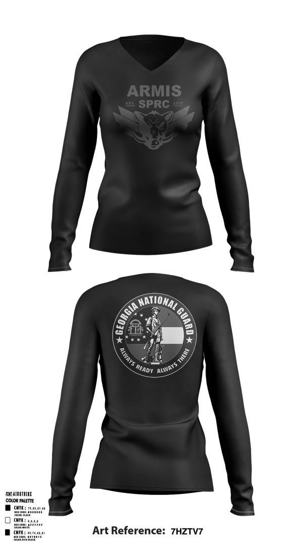 Womens Long Sleeve Vneck Shirt, Armis GANG, National Guard, Teamtime, Team time, sublimation, custom sports apparel, team uniforms, spirit wear, spiritwear, sports uniforms, custom shirts, team store, custom team store, fundraiser sports, apparel fundraiser