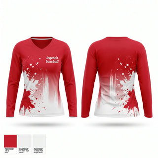 Womens Long Sleeve Vneck Shirt, legends baseball, Baseball, Teamtime, Team time, sublimation, custom sports apparel, team uniforms, spirit wear, spiritwear, sports uniforms, custom shirts, team store, custom team store, fundraiser sports, apparel fundraiser