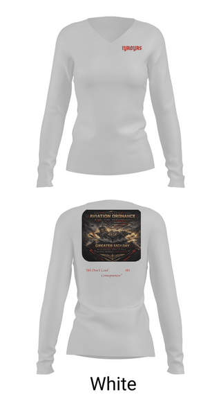 Womens Long Sleeve Vneck Shirt, Aviation Ordinance AAO CH.69, Navy, Teamtime, Team time, sublimation, custom sports apparel, team uniforms, spirit wear, spiritwear, sports uniforms, custom shirts, team store, custom team store, fundraiser sports, apparel fundraiser