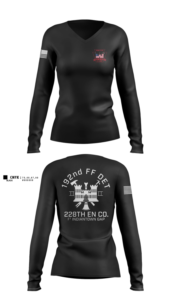 Womens Long Sleeve Vneck Shirt, 192nd Firefighter Detachment, National Guard, Teamtime, Team time, sublimation, custom sports apparel, team uniforms, spirit wear, spiritwear, sports uniforms, custom shirts, team store, custom team store, fundraiser sports, apparel fundraiser