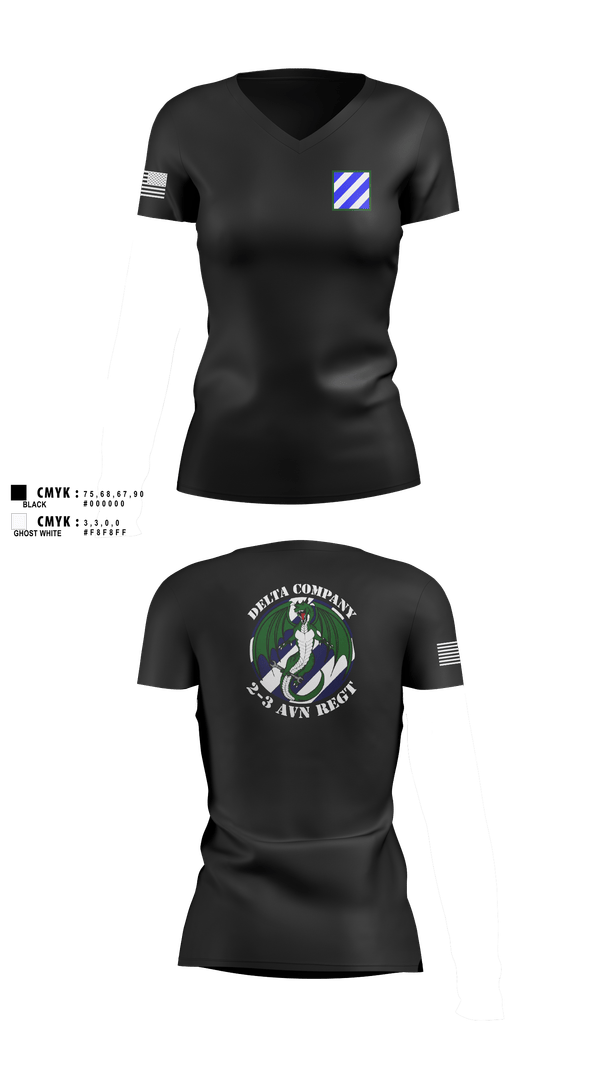 Womens Short Sleeve Vneck Shirt, D Co. 2-3 AVN REGT “Dragons”, Army, Teamtime, Team time, sublimation, custom sports apparel, team uniforms, spirit wear, spiritwear, sports uniforms, custom shirts, team store, custom team store, fundraiser sports, apparel fundraiser