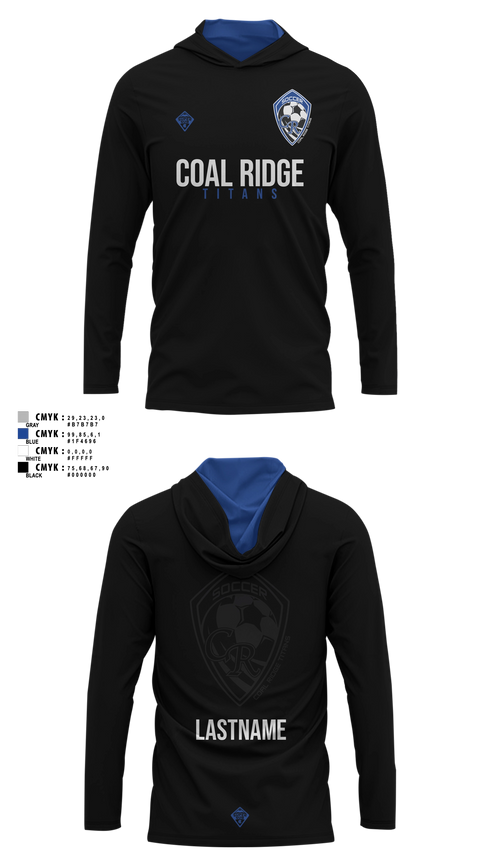 Long Sleeve hooded sunshirt, Mountain Range HS Flag Football, Women's Soccer, Teamtime, Team time, sublimation, custom sports apparel, team uniforms, spirit wear, spiritwear, sports uniforms, custom shirts, team store, custom team store, fundraiser sports, apparel fundraiser