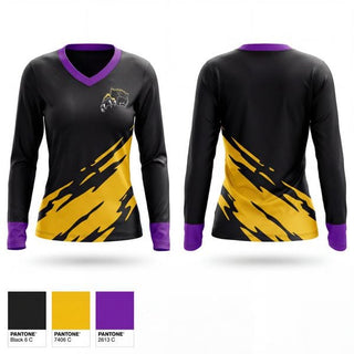 Womens Long Sleeve Vneck Shirt, Wright Panthers, Track & Field, Teamtime, Team time, sublimation, custom sports apparel, team uniforms, spirit wear, spiritwear, sports uniforms, custom shirts, team store, custom team store, fundraiser sports, apparel fundraiser