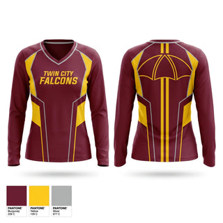 Womens Long Sleeve Vneck Shirt, Twin City Falcons, Football, Teamtime, Team time, sublimation, custom sports apparel, team uniforms, spirit wear, spiritwear, sports uniforms, custom shirts, team store, custom team store, fundraiser sports, apparel fundraiser
