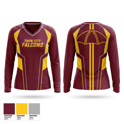 Twin City Falcons Women's Long Sleeve V-neck Shirt - 1