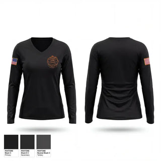 Womens Long Sleeve Vneck Shirt, Cowee Volunteer Fire Rescue, Fire Department, Teamtime, Team time, sublimation, custom sports apparel, team uniforms, spirit wear, spiritwear, sports uniforms, custom shirts, team store, custom team store, fundraiser sports, apparel fundraiser