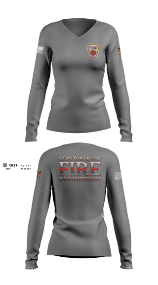 Womens Long Sleeve Vneck Shirt, Stantonsburg-Moyton Fire #3, Fire Department, Teamtime, Team time, sublimation, custom sports apparel, team uniforms, spirit wear, spiritwear, sports uniforms, custom shirts, team store, custom team store, fundraiser sports, apparel fundraiser