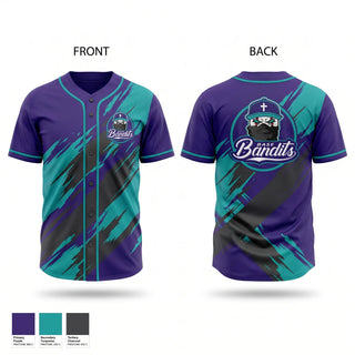 Full Button Baseball Jersey, East Tennessee Base Bandits, Baseball, Teamtime, Team time, sublimation, custom sports apparel, team uniforms, spirit wear, spiritwear, sports uniforms, custom shirts, team store, custom team store, fundraiser sports, apparel fundraiser