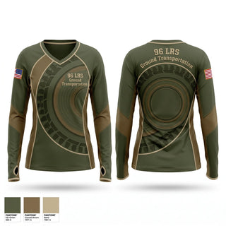 Womens Long Sleeve Vneck Shirt, 96 LRS Ground Transportation, Air Force, Teamtime, Team time, sublimation, custom sports apparel, team uniforms, spirit wear, spiritwear, sports uniforms, custom shirts, team store, custom team store, fundraiser sports, apparel fundraiser