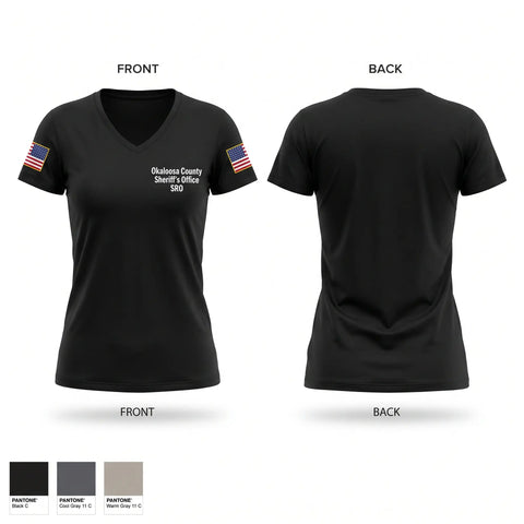 Womens Short Sleeve Vneck Shirt, Okaloosa County Sheriff’s Office SRO, Police, Teamtime, Team time, sublimation, custom sports apparel, team uniforms, spirit wear, spiritwear, sports uniforms, custom shirts, team store, custom team store, fundraiser sports, apparel fundraiser