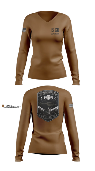 Womens Long Sleeve Vneck Shirt, B Co 1-224th AVN, National Guard, Teamtime, Team time, sublimation, custom sports apparel, team uniforms, spirit wear, spiritwear, sports uniforms, custom shirts, team store, custom team store, fundraiser sports, apparel fundraiser