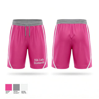 Mens Reversible Basketball Shorts, SSA Lady Diamonds, Women's Basketball, Teamtime, Team time, sublimation, custom sports apparel, team uniforms, spirit wear, spiritwear, sports uniforms, custom shirts, team store, custom team store, fundraiser sports, apparel fundraiser