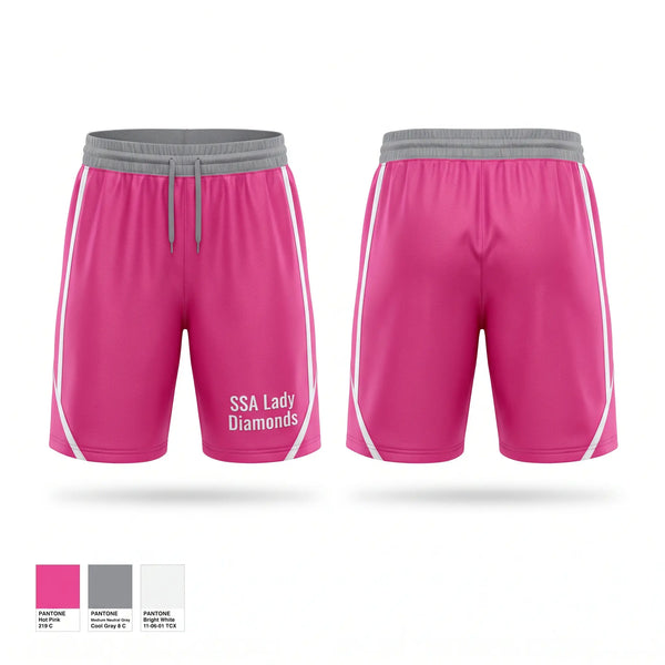 Mens Reversible Basketball Shorts, SSA Lady Diamonds, Women's Basketball, Teamtime, Team time, sublimation, custom sports apparel, team uniforms, spirit wear, spiritwear, sports uniforms, custom shirts, team store, custom team store, fundraiser sports, apparel fundraiser