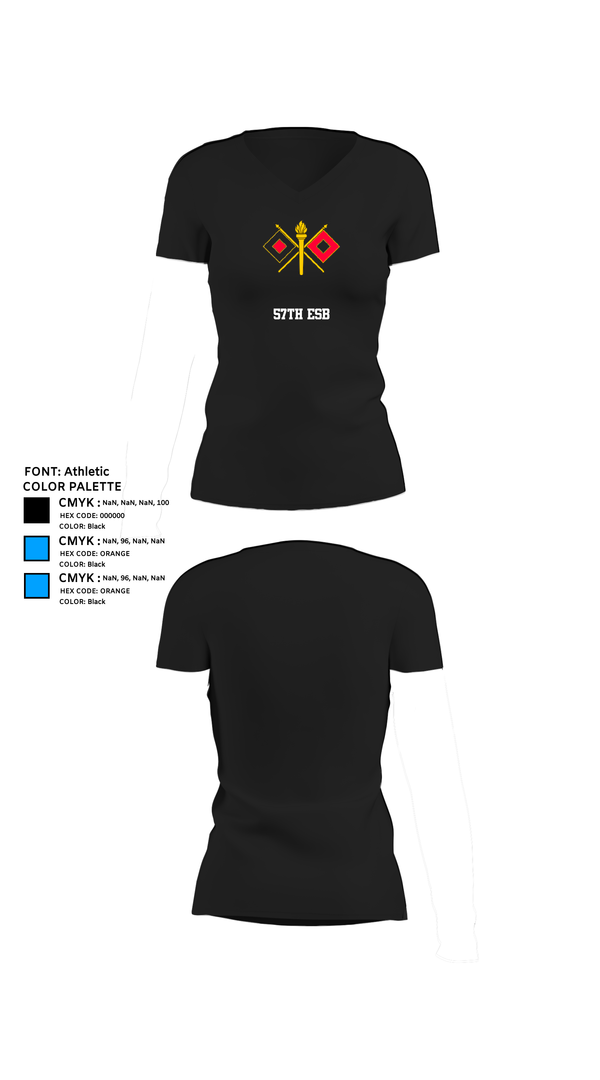 Womens Short Sleeve Vneck Shirt, 57th ESB, , Teamtime, Team time, sublimation, custom sports apparel, team uniforms, spirit wear, spiritwear, sports uniforms, custom shirts, team store, custom team store, fundraiser sports, apparel fundraiser