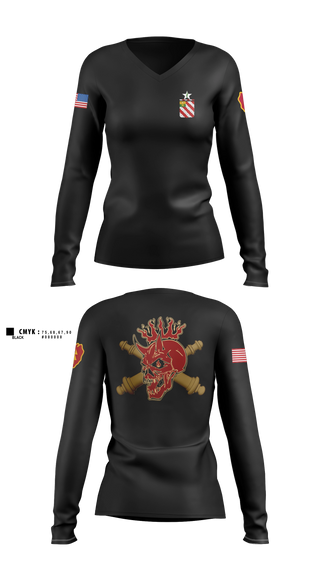 Womens Long Sleeve Vneck Shirt, C/1-8 FA, Army, Teamtime, Team time, sublimation, custom sports apparel, team uniforms, spirit wear, spiritwear, sports uniforms, custom shirts, team store, custom team store, fundraiser sports, apparel fundraiser