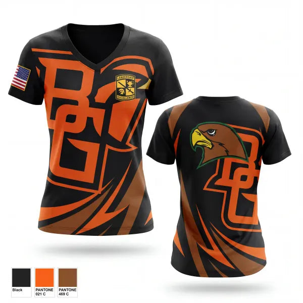 Womens Short Sleeve Vneck Shirt, BGSU Fighting Falcon Battalion, Army, Teamtime, Team time, sublimation, custom sports apparel, team uniforms, spirit wear, spiritwear, sports uniforms, custom shirts, team store, custom team store, fundraiser sports, apparel fundraiser
