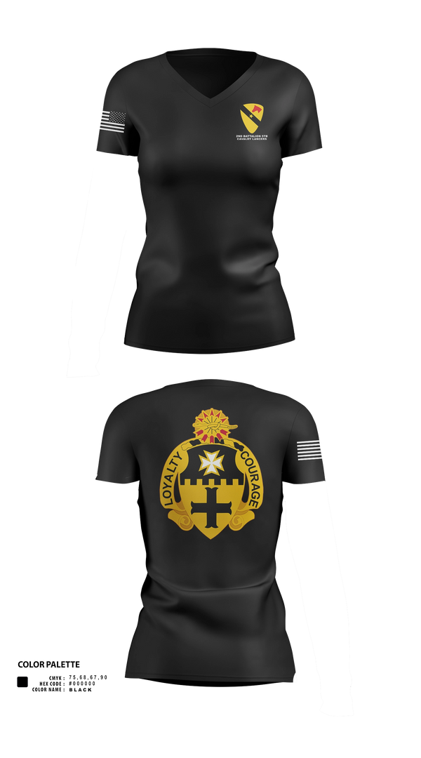 Womens Short Sleeve Vneck Shirt, 2-5 Cav Lancers, Army, Teamtime, Team time, sublimation, custom sports apparel, team uniforms, spirit wear, spiritwear, sports uniforms, custom shirts, team store, custom team store, fundraiser sports, apparel fundraiser