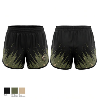 Womens Shorts, CFMO, Army, Teamtime, Team time, sublimation, custom sports apparel, team uniforms, spirit wear, spiritwear, sports uniforms, custom shirts, team store, custom team store, fundraiser sports, apparel fundraiser