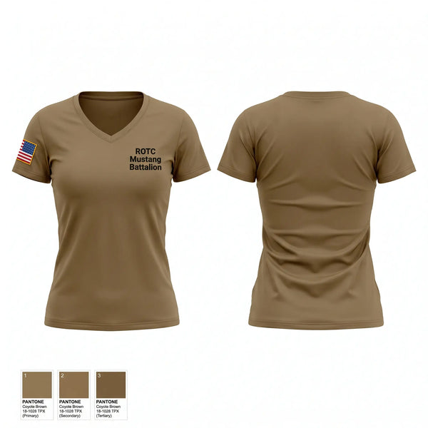 Womens Short Sleeve Vneck Shirt, ROTC Mustang Battalion, Army, Teamtime, Team time, sublimation, custom sports apparel, team uniforms, spirit wear, spiritwear, sports uniforms, custom shirts, team store, custom team store, fundraiser sports, apparel fundraiser