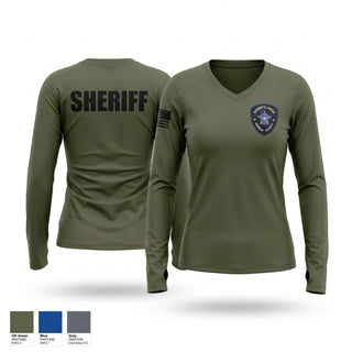 Womens Long Sleeve Vneck Shirt, Johnson County Sheriff office Texas, Police, Teamtime, Team time, sublimation, custom sports apparel, team uniforms, spirit wear, spiritwear, sports uniforms, custom shirts, team store, custom team store, fundraiser sports, apparel fundraiser