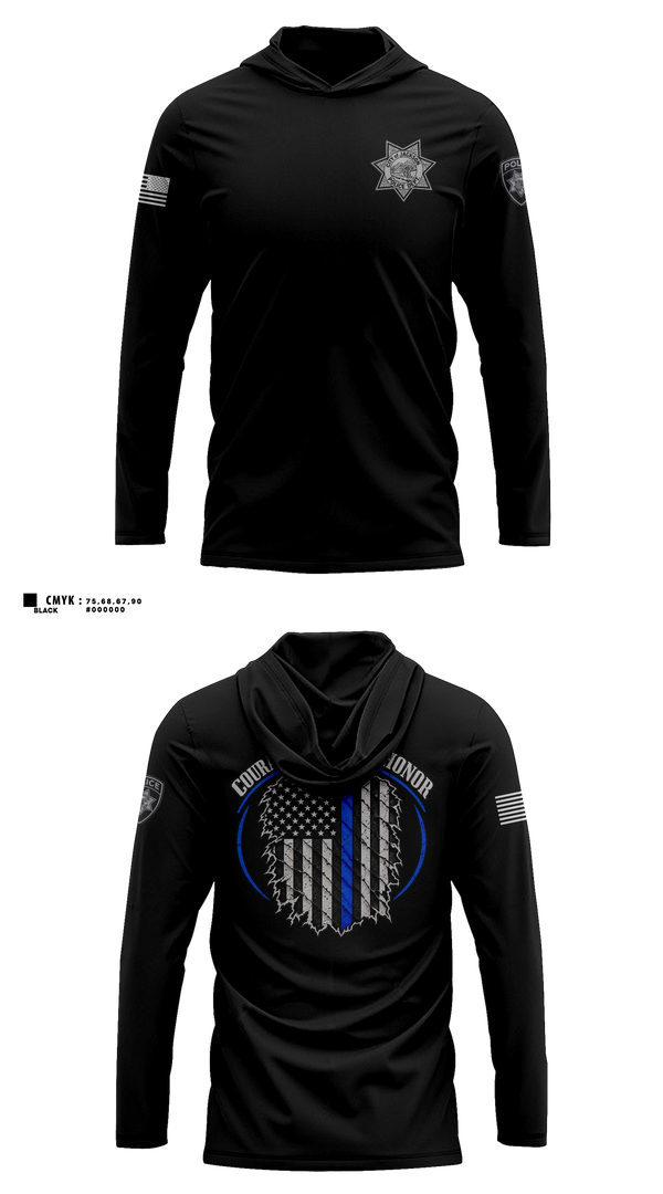 Long Sleeve hooded sunshirt, Jackson Police Department, Police, Teamtime, Team time, sublimation, custom sports apparel, team uniforms, spirit wear, spiritwear, sports uniforms, custom shirts, team store, custom team store, fundraiser sports, apparel fundraiser